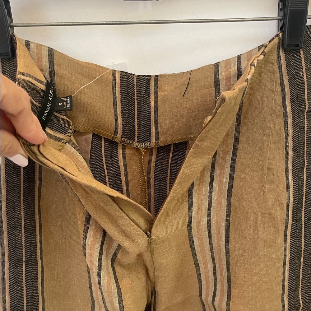 Striped Tan and Brown Women's Pants & Tank Linen Set - Picture 4 of 11